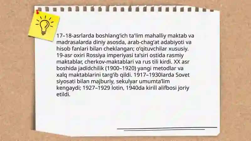 17-asrdan 20-asrning 1-yarmigacha boʻshlangʻich sinflarda ta’lim tarbiya 3