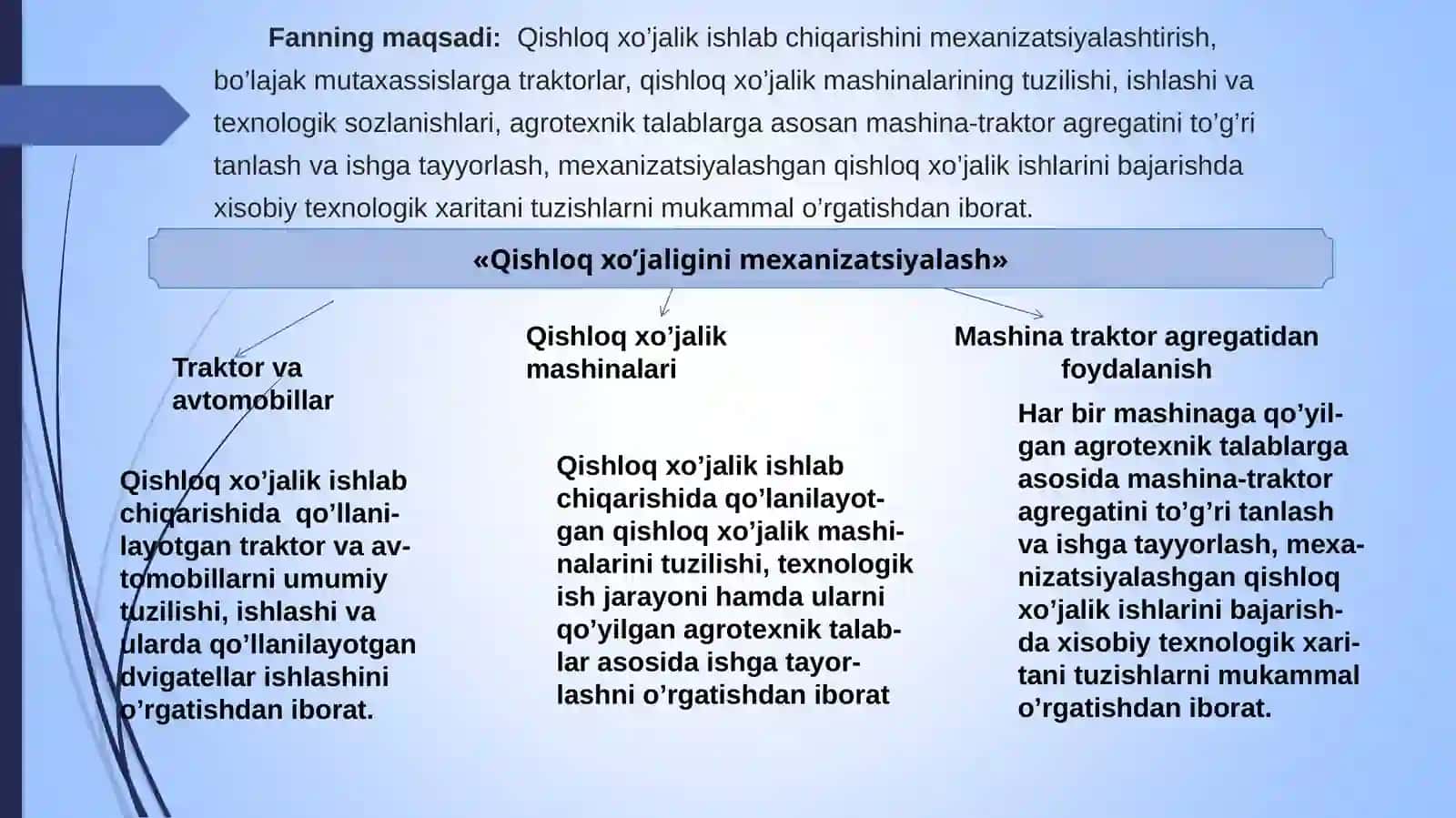 Qishloq xo‘jaligitraktor va avtomobillarning tasnifi va asosiy qismlari ichki yonuv dvigatellarining tasnifi 3