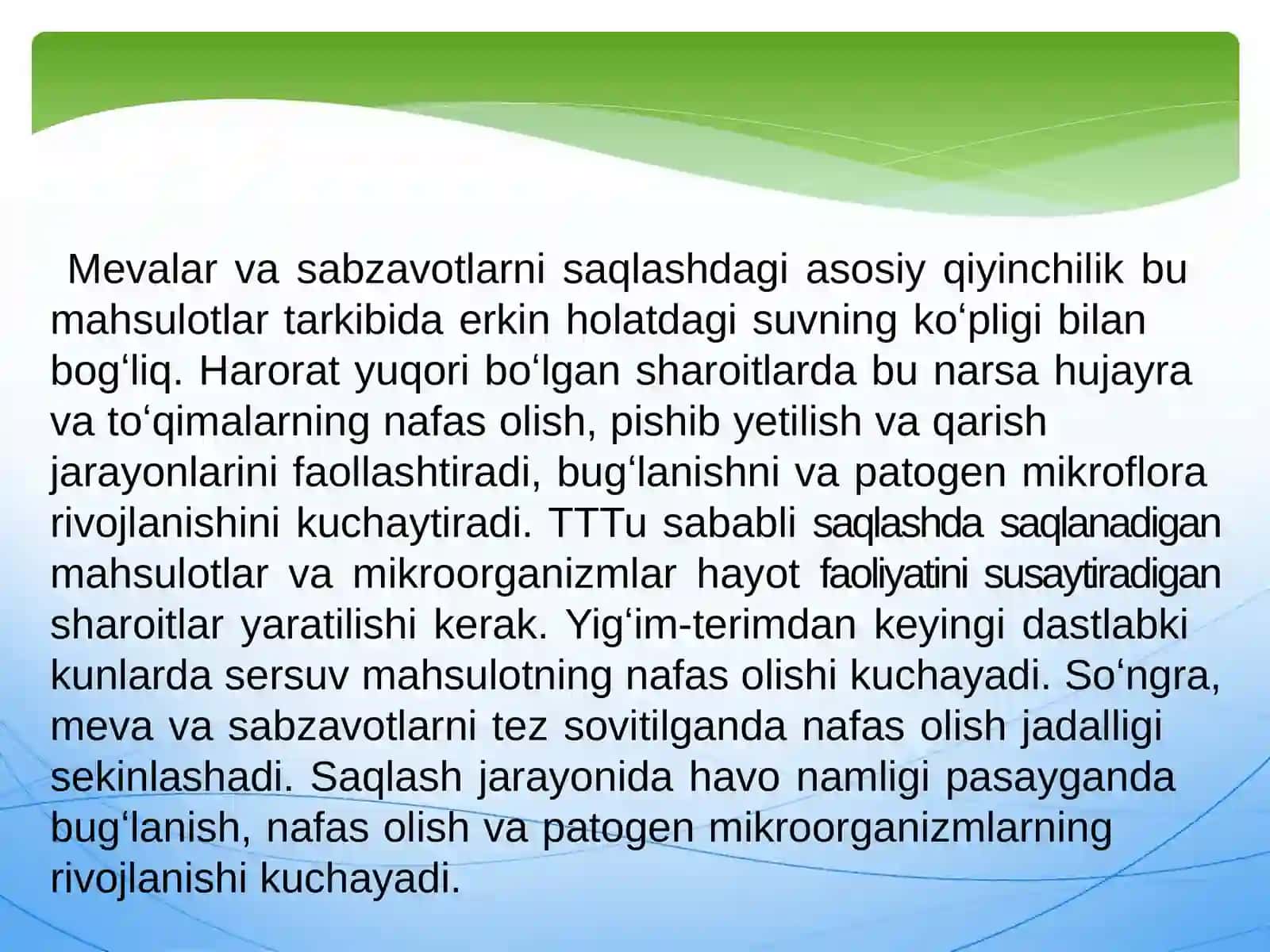 Meva va sabzavot mahsulotlari saqlash xavfsizlikgi va sifat ko`rsatkichlari 3
