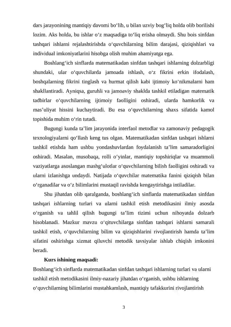 Boshlang‘ich sinflarda matematikadan sinfdan tashqari ishlarni turlari va ularni tashkil etish metodikasi 3