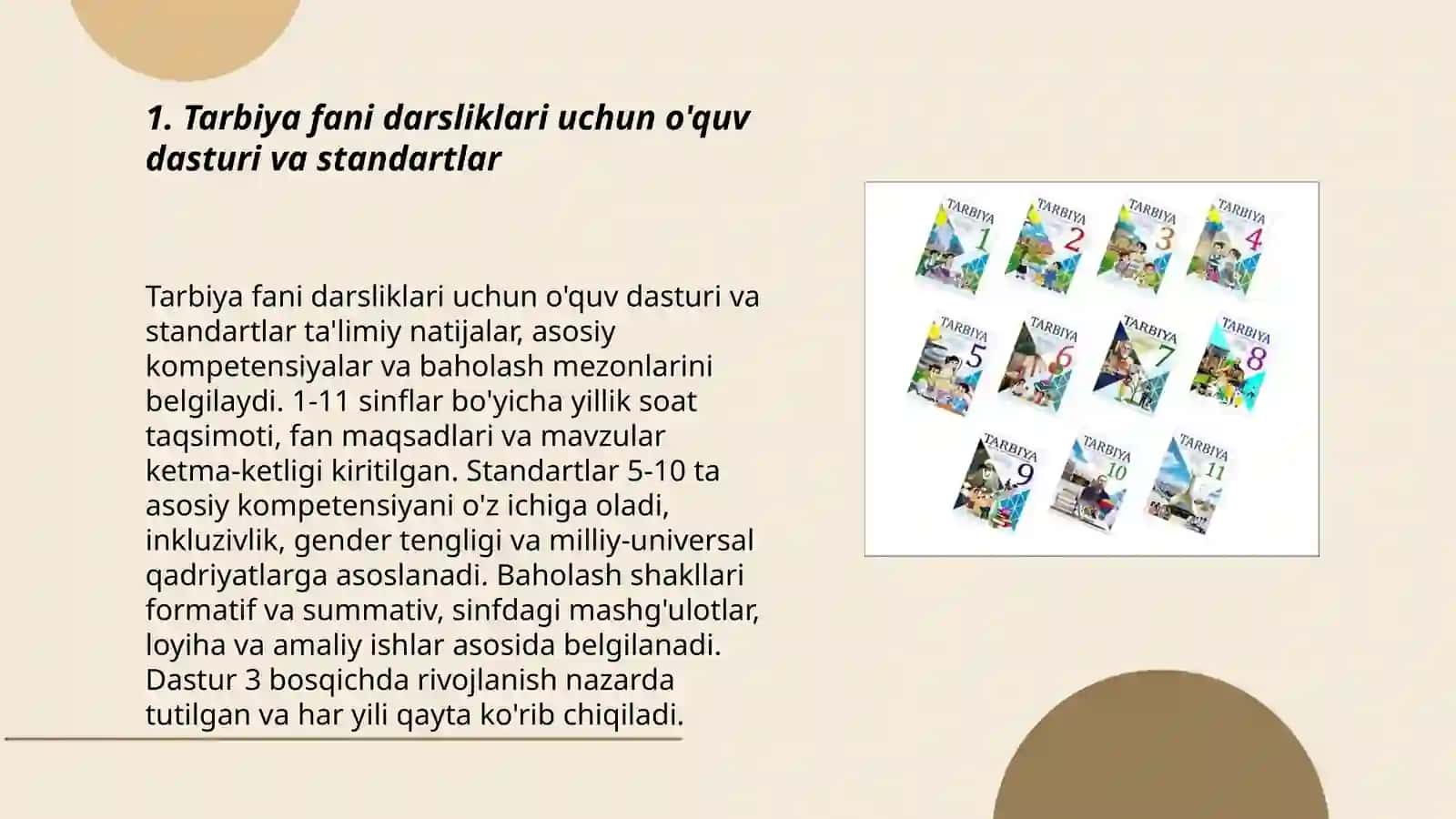 Tarbiya fani darsliklari uchun o'quv dasturi va standartlar 3