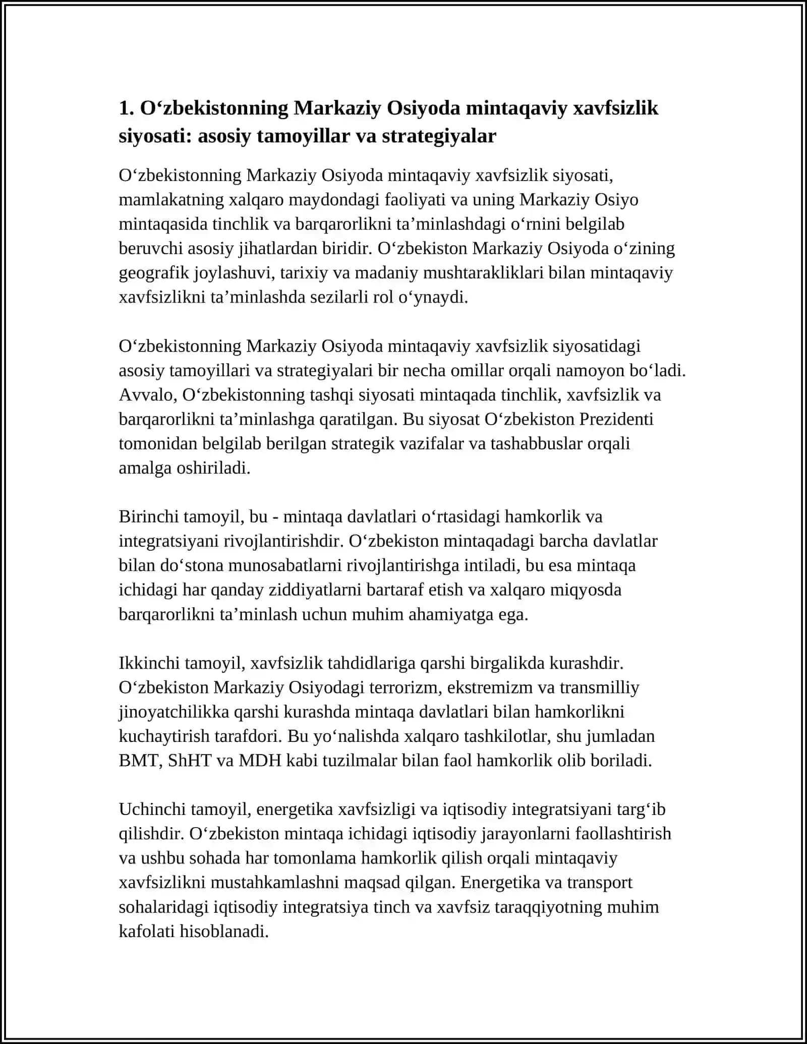 O'zbekistonni Markaziy Osioda Tinchlik va Barqarorlikni Ta'minlashda O'rni 3