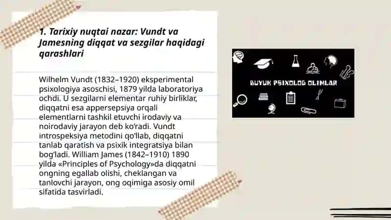 Psixolog olimlarning diqqat va sezgilar haqidagi qarashlari 3