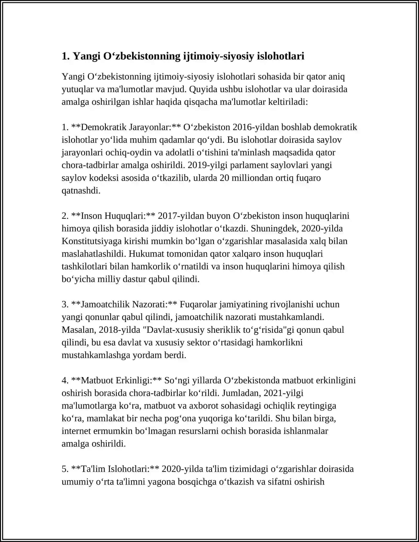 YANGI O‘ZBEKISTON IJTIMOIY-SIYOSIY,IQTISODIY VA MADANIY HAYOTIDA RO‘Y BERAYOTGAN O‘ZGARISHLARNING XALQARO REYTINGVA INDEKSLARIDA AKS ETISHI 3