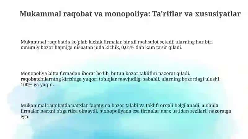 Mukammal raqobat va monopoliya 3