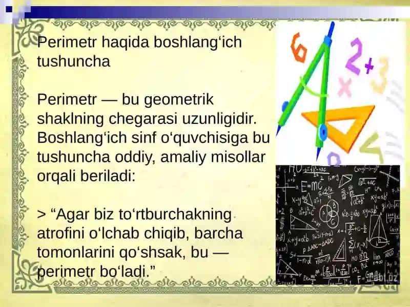 Boshlangʻich sinflarda perimetr va yuza (sigʻim,hajim) tushunchalarini oʻrgatish metodikasi 3