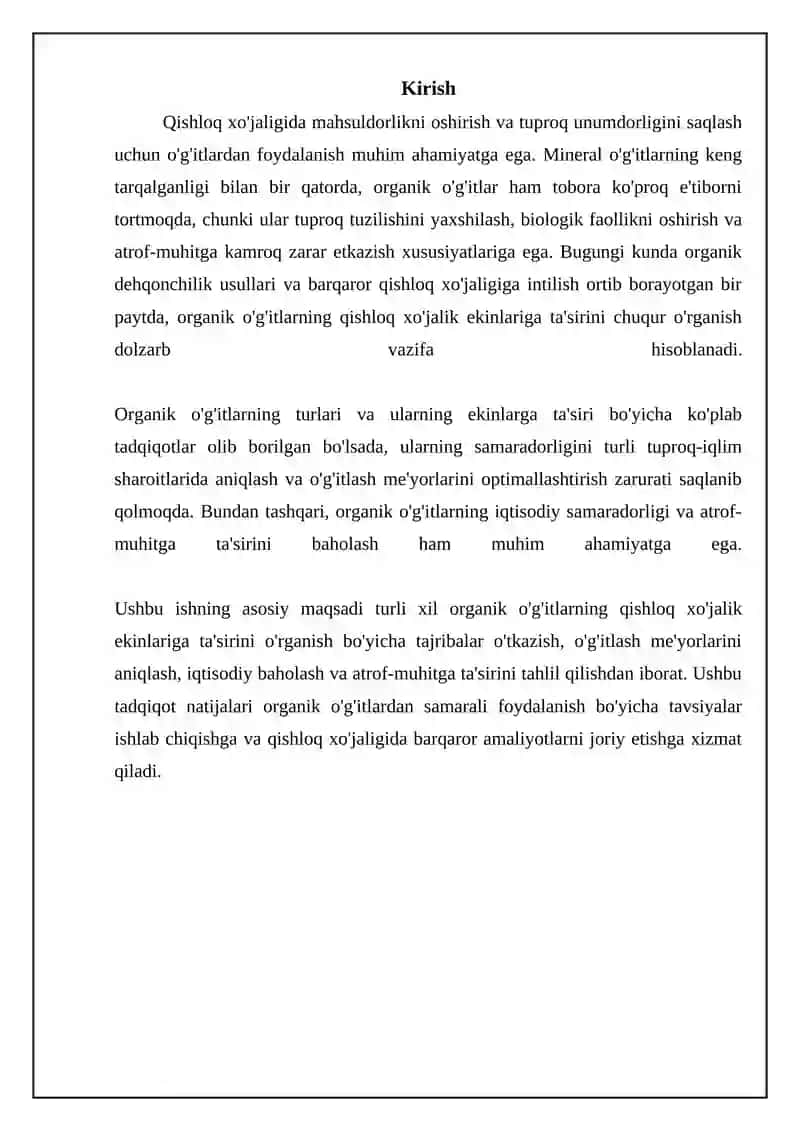 Ekinlarni organik o'g'itlar bilan oziqlantirishda tajribalar 3