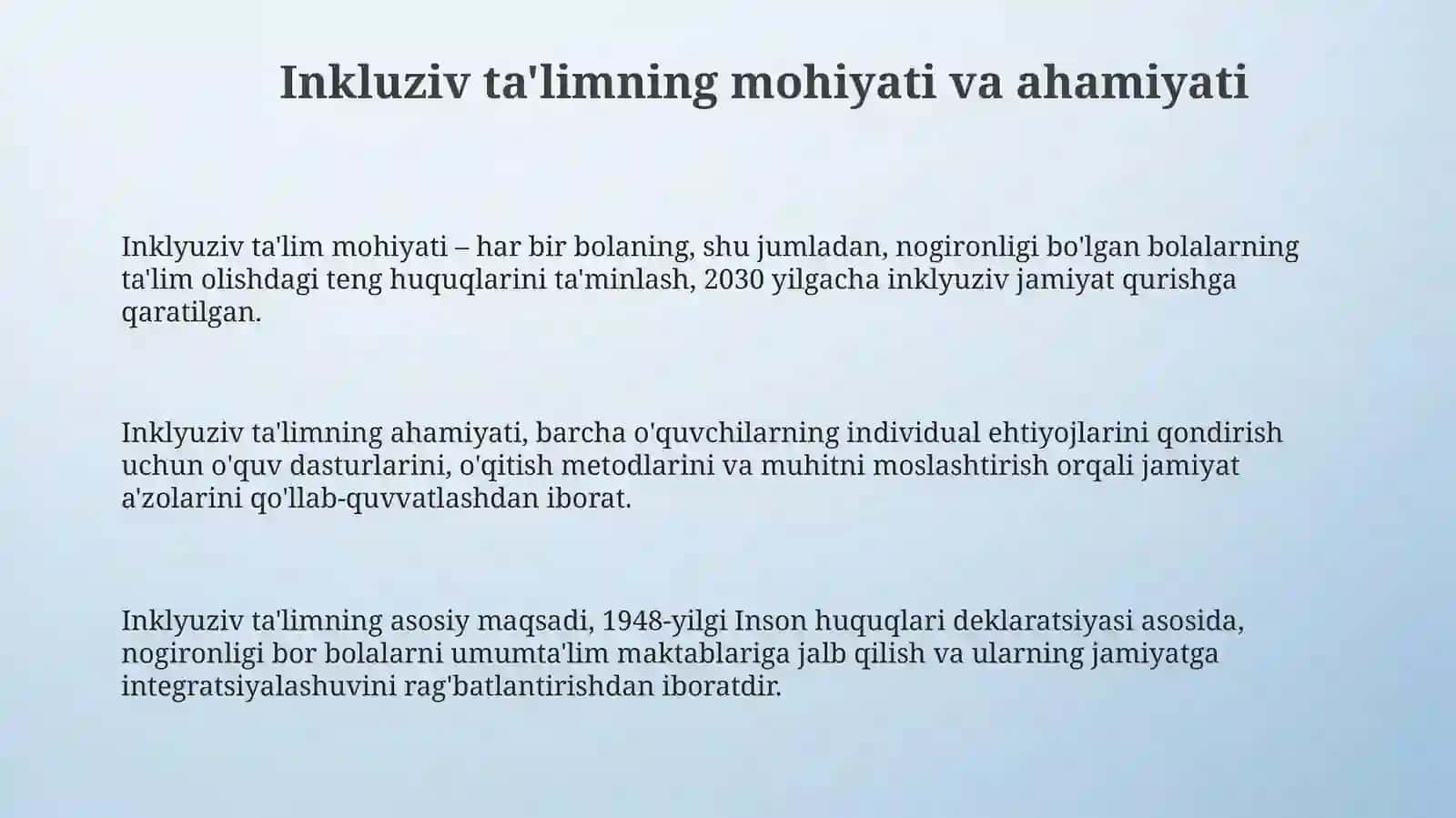 Inklyuziv ta'limning mohiyati.Integratsion ta'lim va ijtimoiy reabilitasiya 3