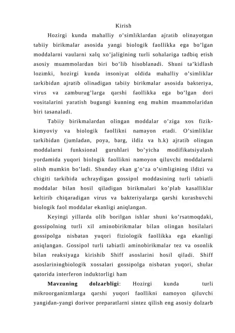 Aminopiridinlar asosida Gossipolning yangi hosilalari sintezi 3