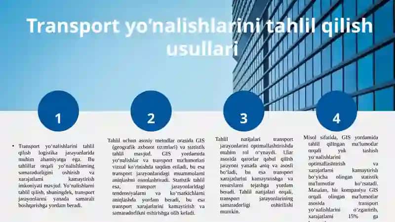 Transport yo‘nalishlarini tahlil qilish va optimallashtirish usullari 3