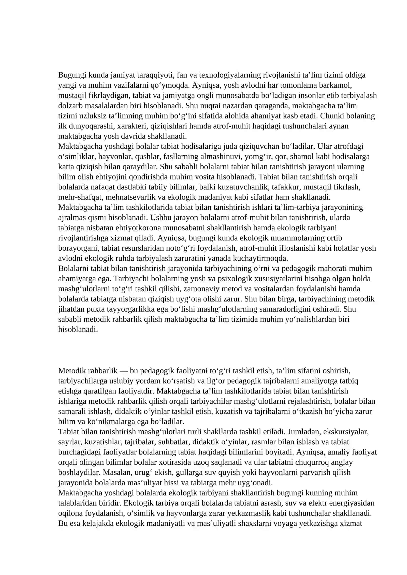 Maktabgacha ta’lim tashkilotlarida tabiat bilan tanishtirish ishini metodik tashkil etish bo‘yicha ko‘nikma va malakaga ega bo‘lish 3
