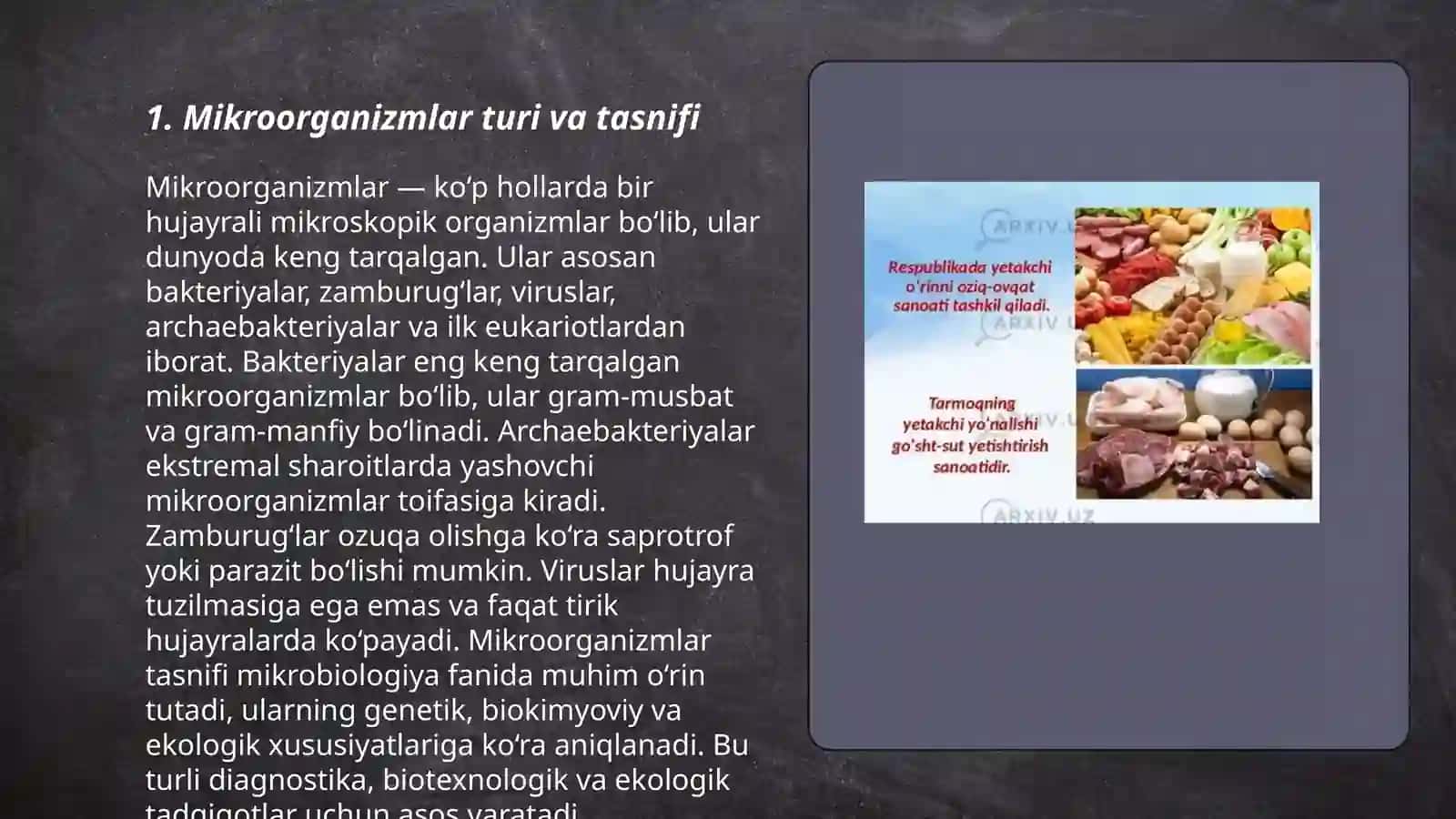 Mahsulotlarning va oziq ovqat xom ashyolarini qayta ishlashda ishlatiladigan mikroorganizmlar haqida tushuncha 3