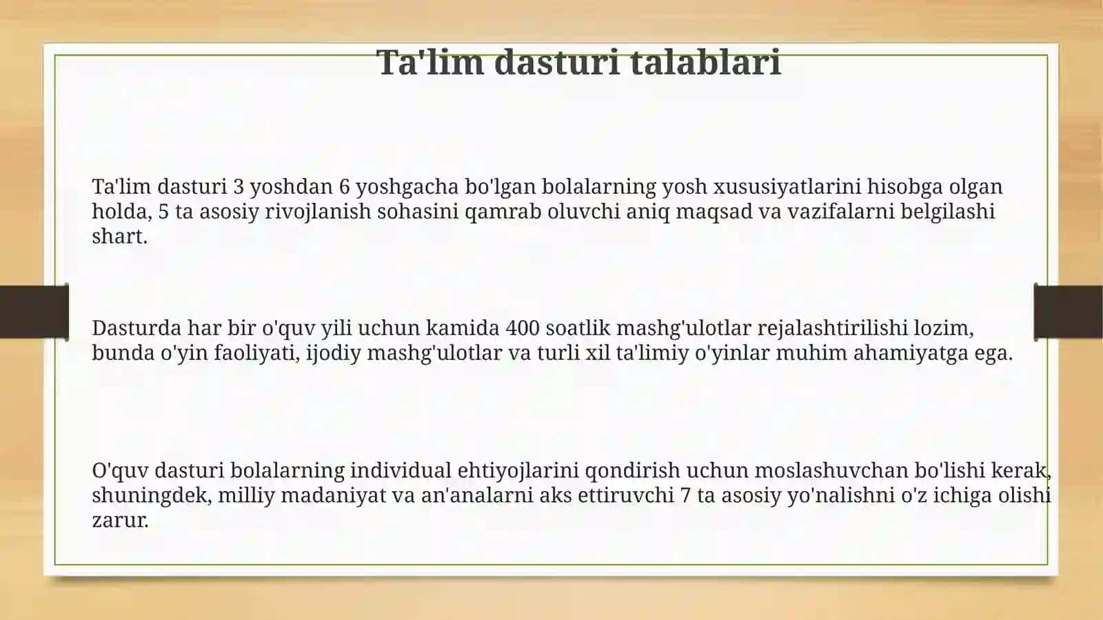 Maktabgacha yoshida bolalar rivojlanishiga qoyiladigan davlat talablari 3