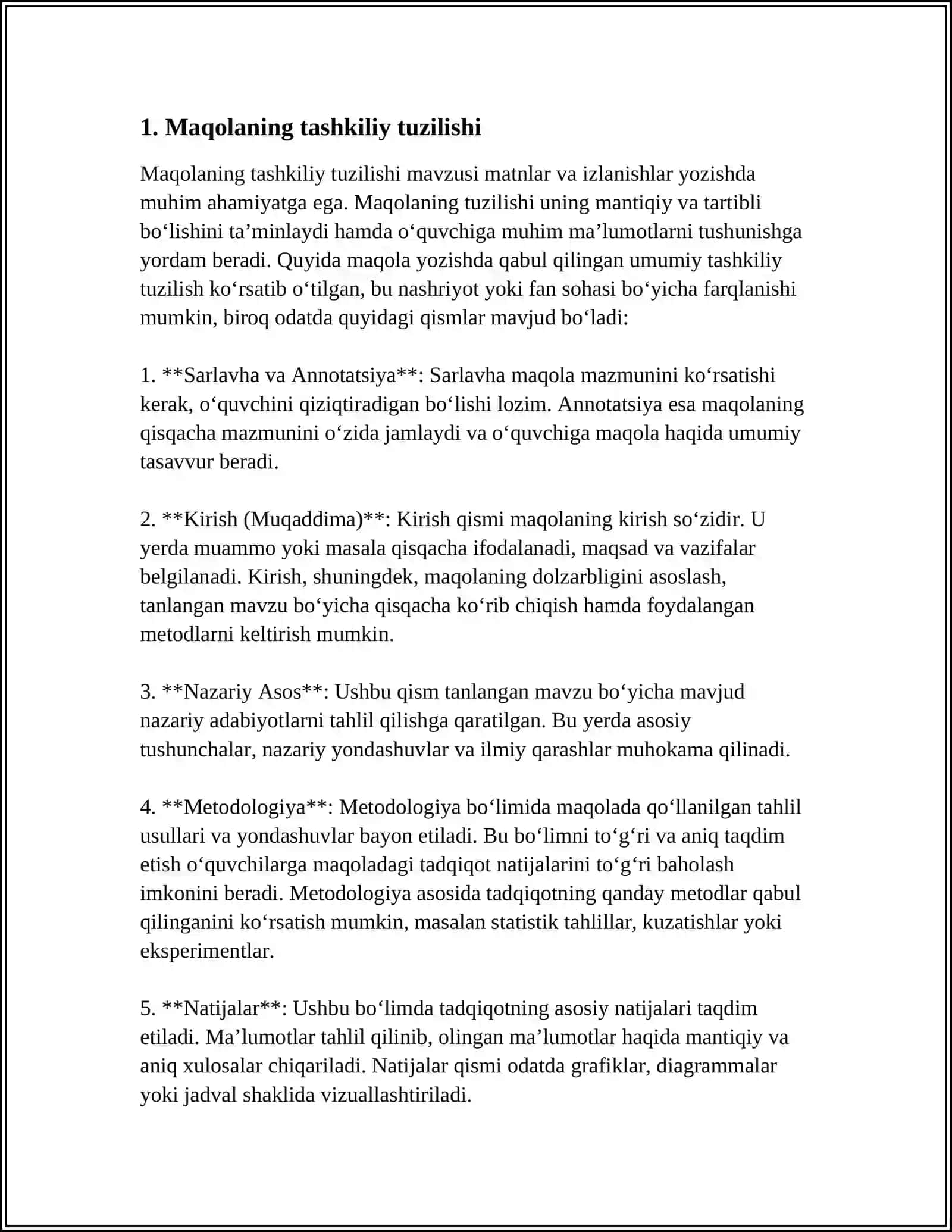 MAQOLALARNING STRUKTURAVIY ELEMENTLARI VA ULARNI YOZISH XUSUSIYATLARINI OʻRGANISH 3