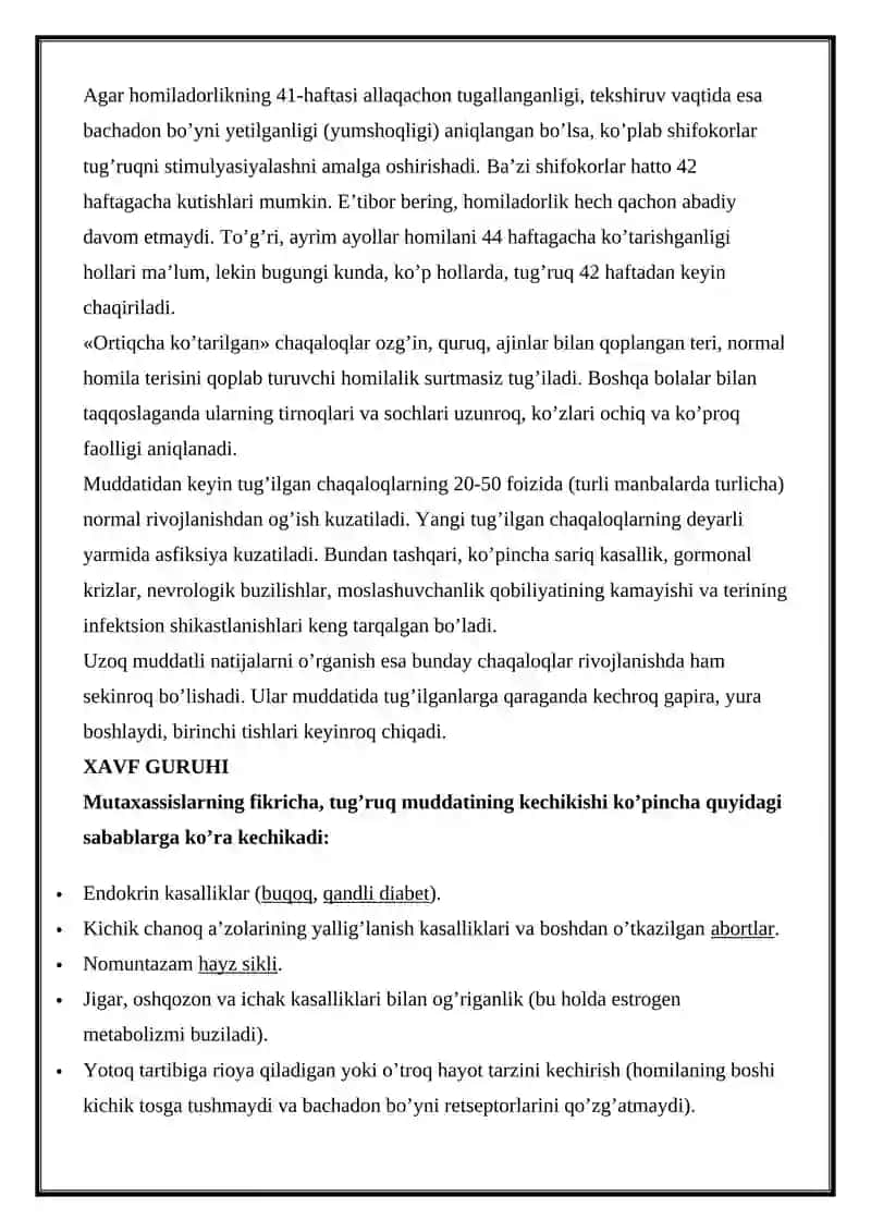 Homiladorlik muddatiga yetmasligi va muddatidan o‘tib ketishi 3