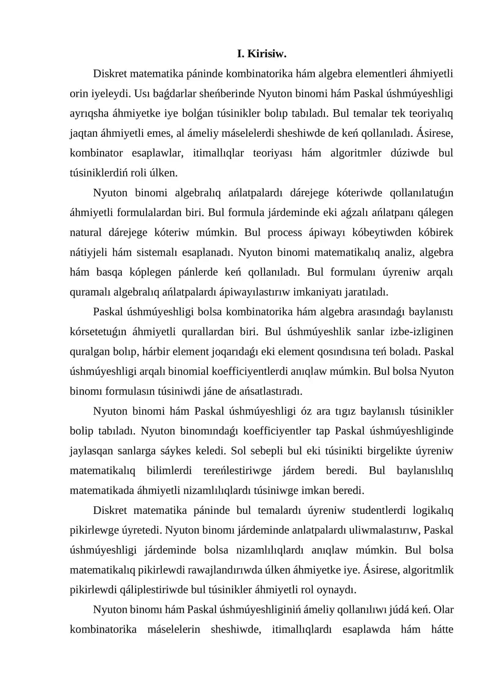Nyuton binomi hám Paskal úshmúyeshligi 3
