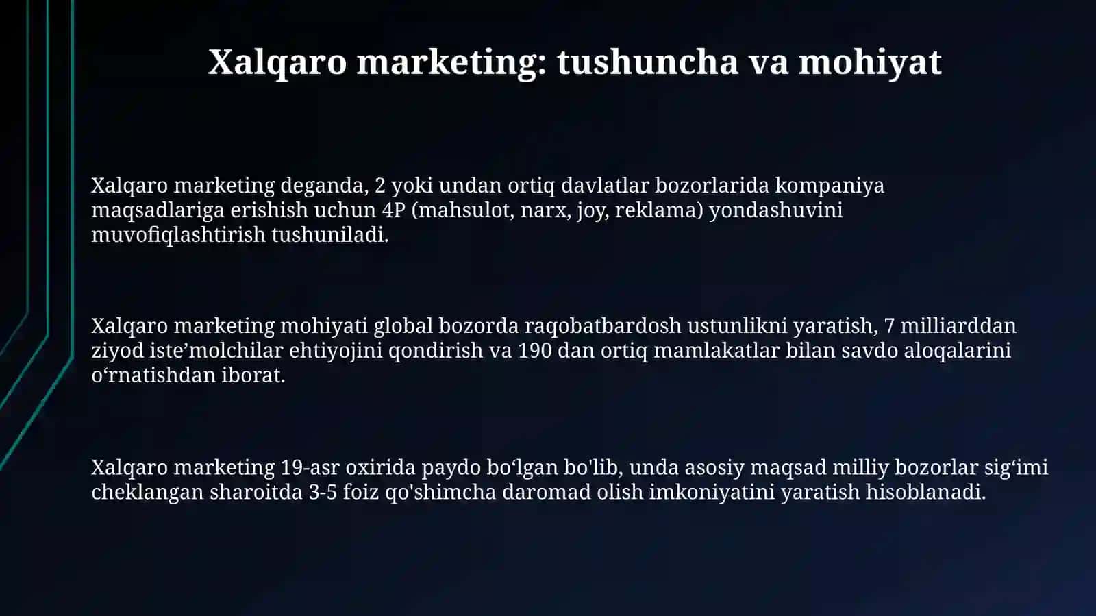 Xalqaro marketing tushunchasi, mohiyati va o‘ziga xos xususiyatlari 3