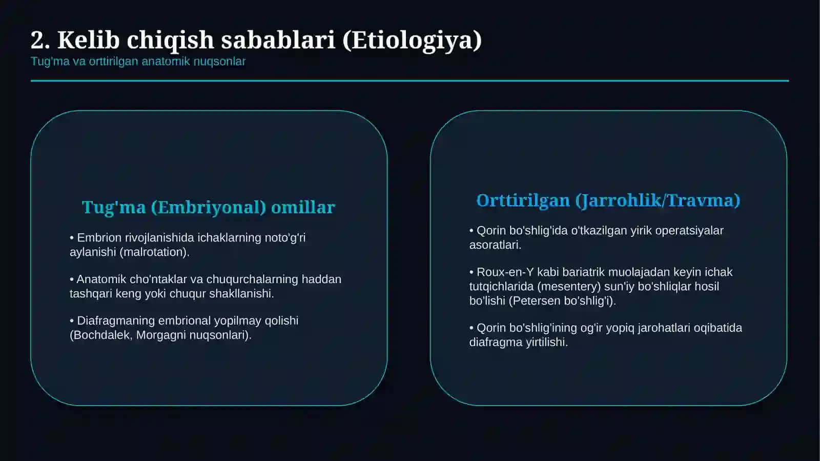 ICHKI CHURRALAR — TURLARI, KELIB CHIQISH SABABLARI, KLINIKASI VA DAVOLASHI | 15 SLAYDLI TAQDIMOT 3