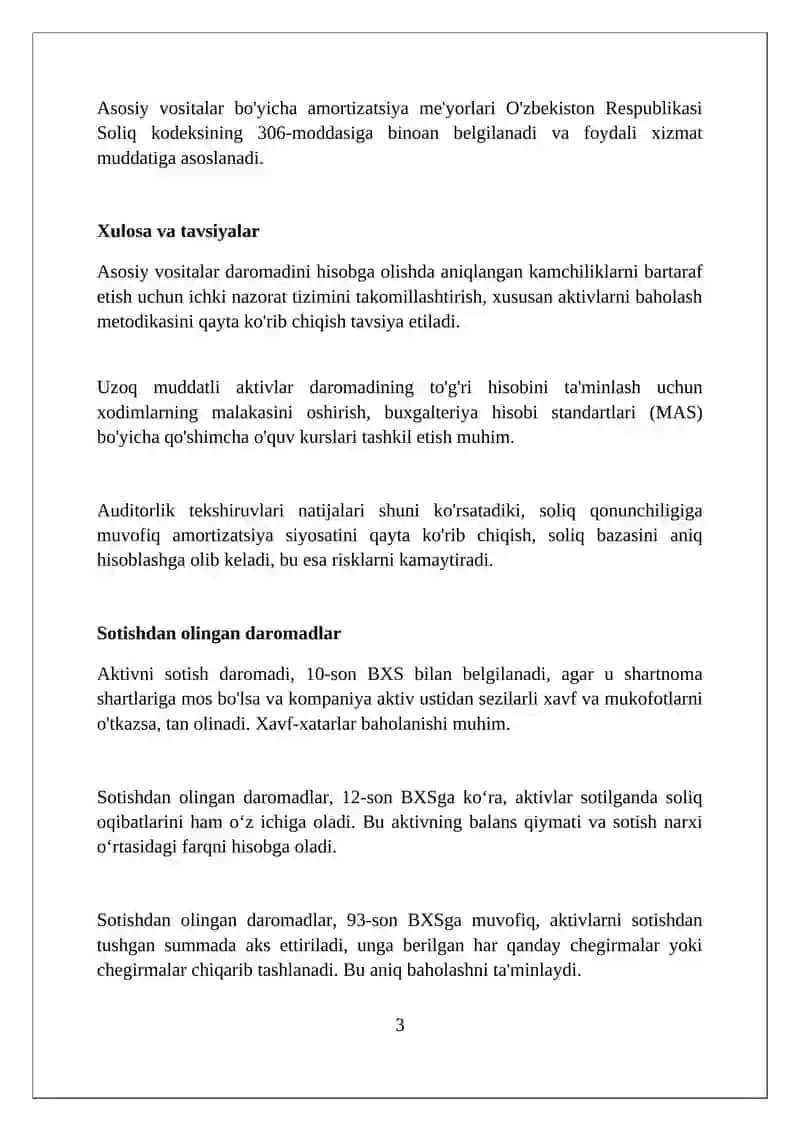 Nomoddiy aktivlar kirimni hisobi to'g'riligini tekshirish 3