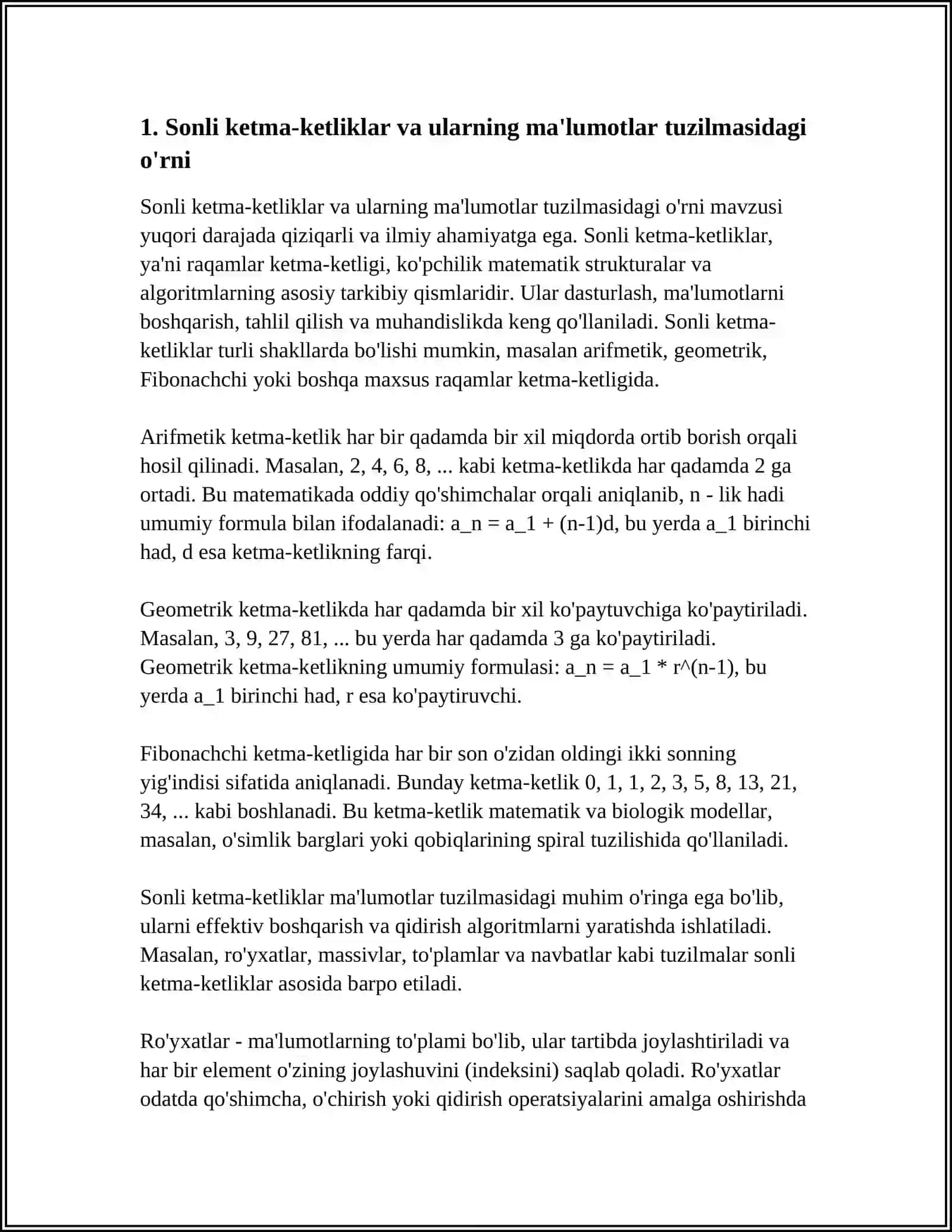MA'LUMOTLAR TUZILMASI VA ALGORITMLARIDA SONLI KETMA-KETLIKLARNING TATBIQLARI 3