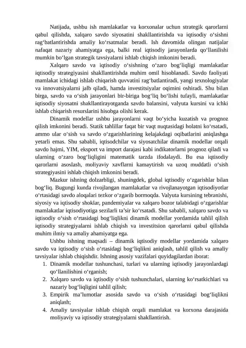 Dinamik modellarida xalqaro savdo va o’sishning bog’liqligi 3