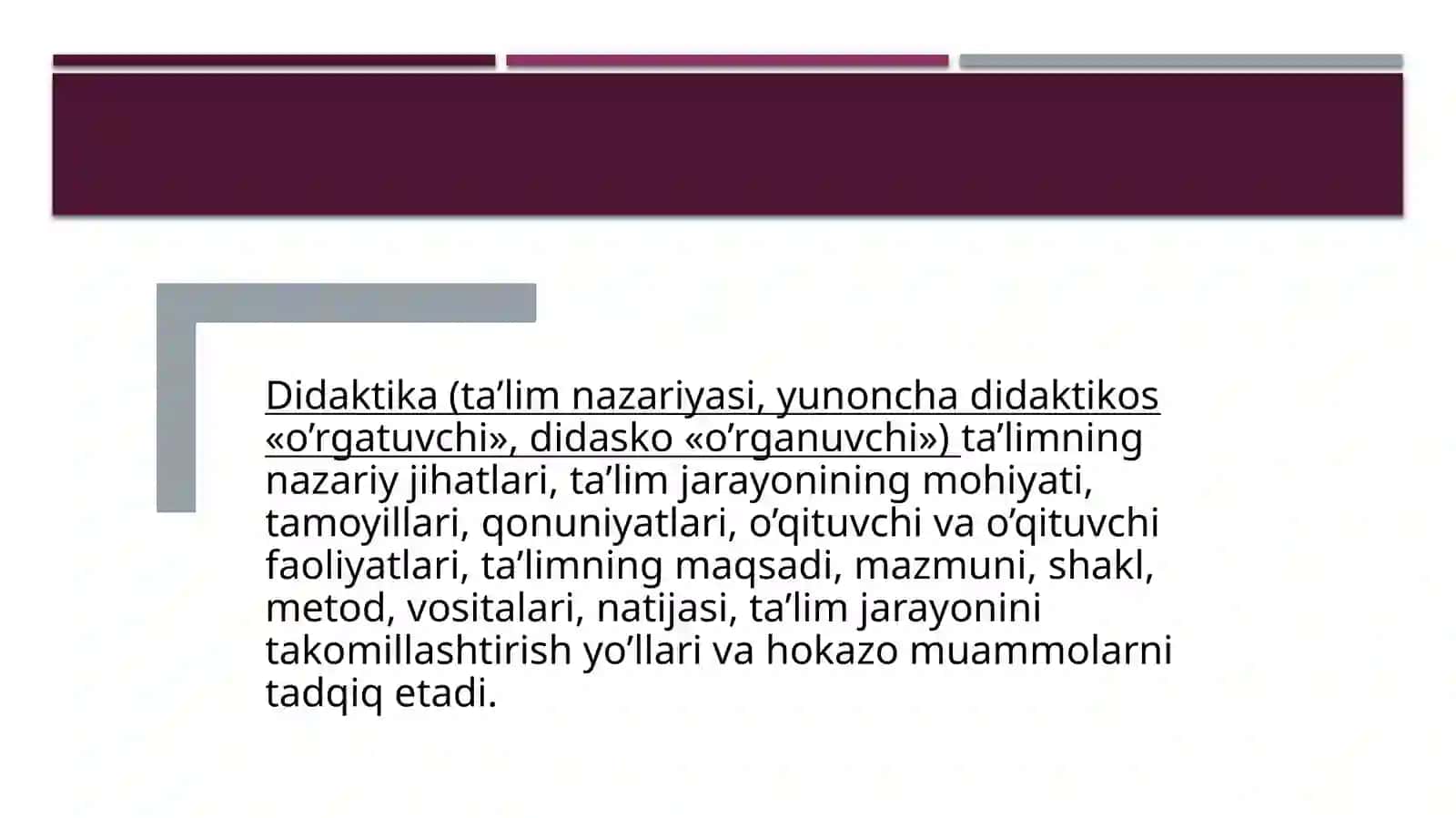 Pedagogik fanlar roʻyxatini tuzish va har birining oʻzigaxosliklarini qiyosiy tahlil qilish 3