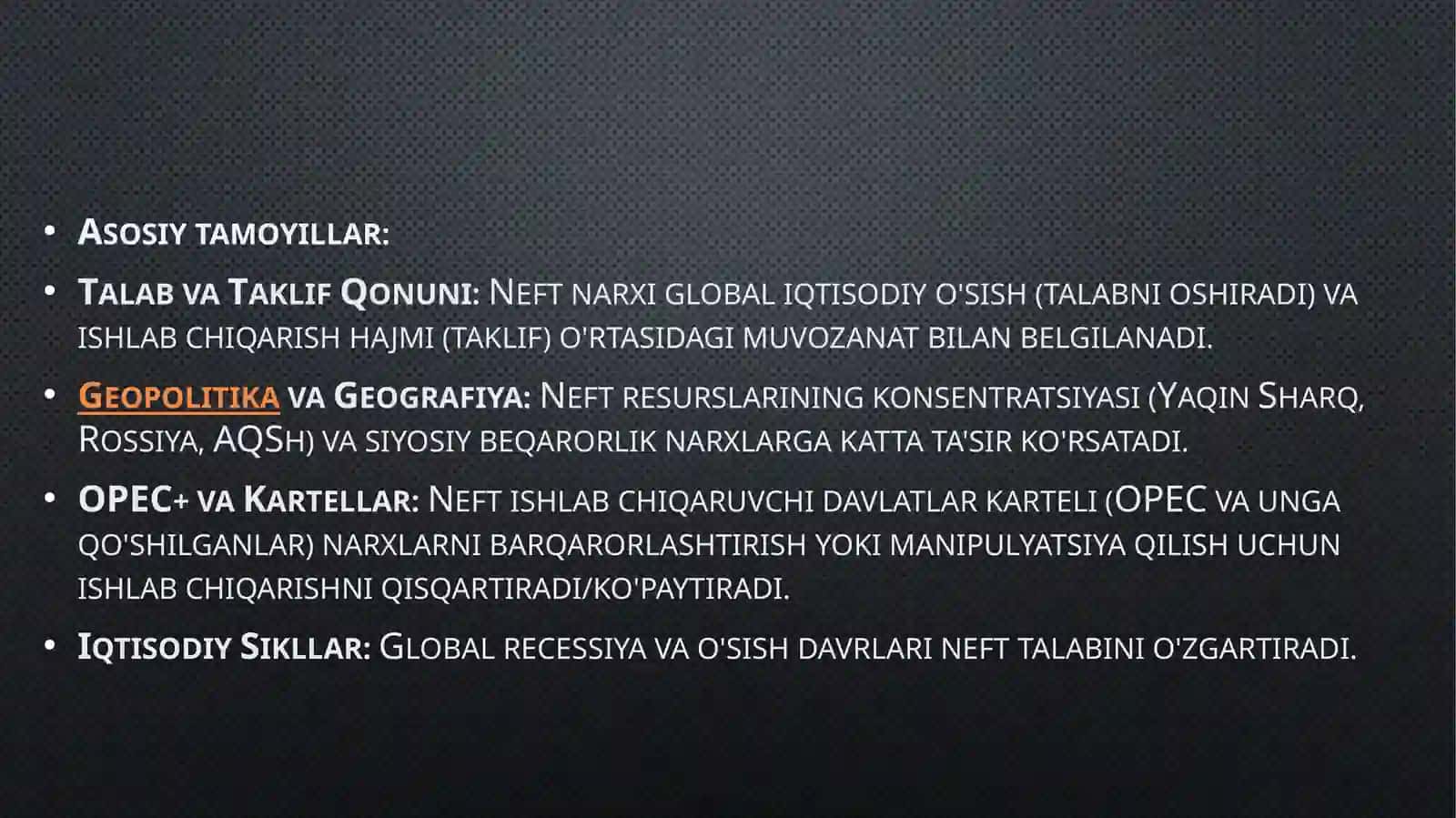 Jahon neft bozori: Asosiy tamoyillar 3