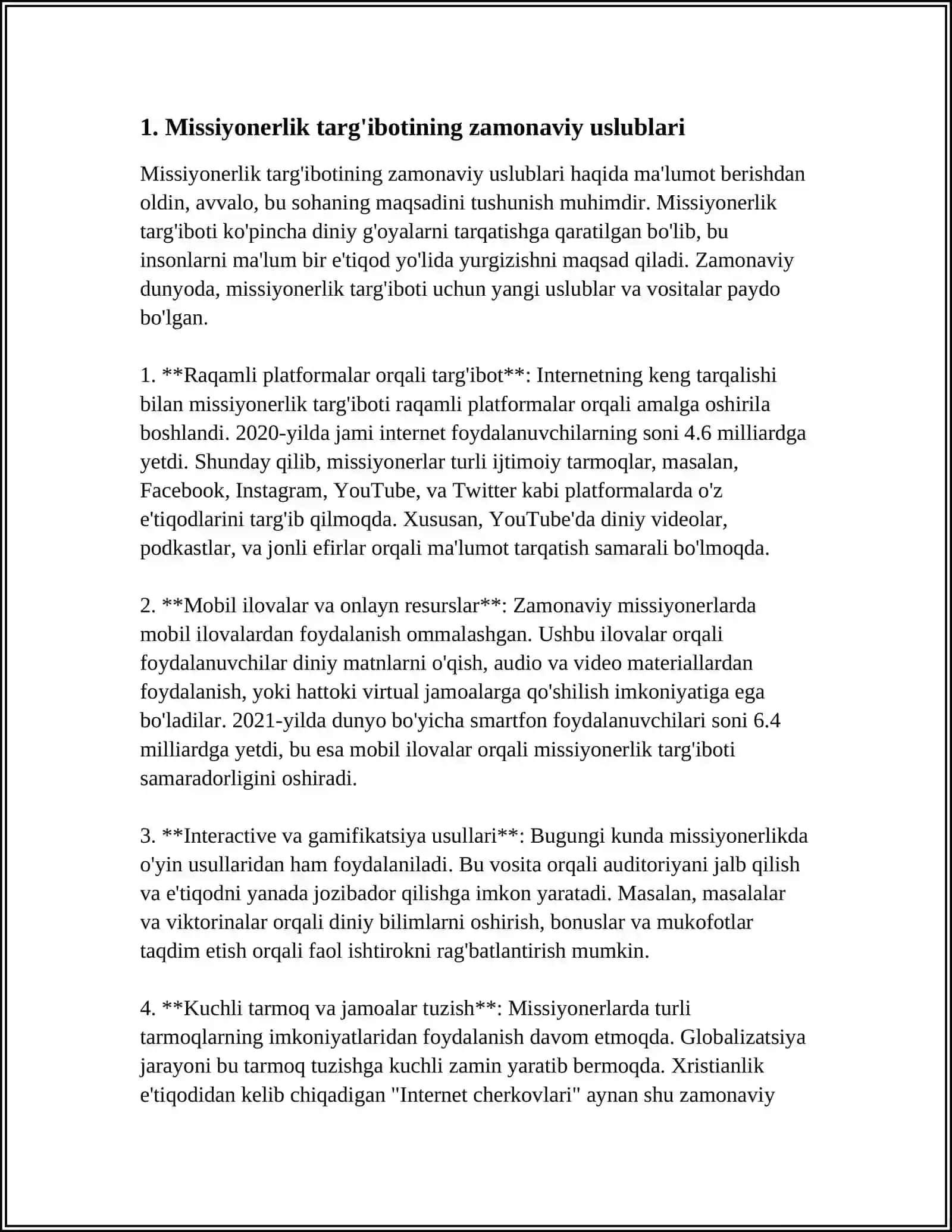 MISSIONERLIK TARG'IBOTIDA USLUB VA VOSITALARNING ZAMONAVIYLASHUVI: KIBER MAKONDA MAFKURAVIY TAHDIDLAR 3