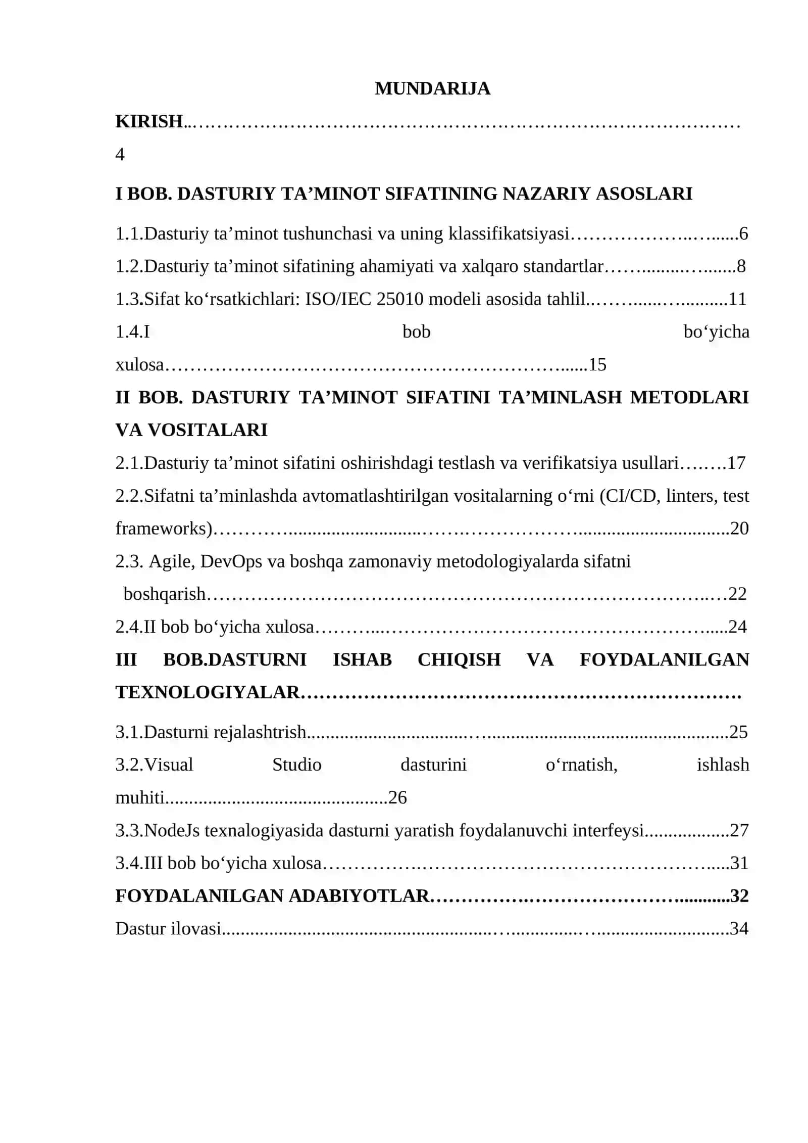 Dasturiy ta‘minot sifatini baholash KURS ISHI 3