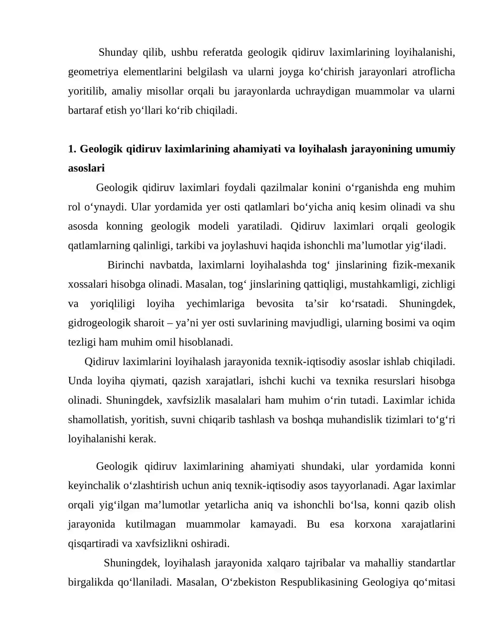Geologik qidiruv laximlari loyihasining geometrrik elementlarini joy (tabiy sharoit)ga ko'chirish 3