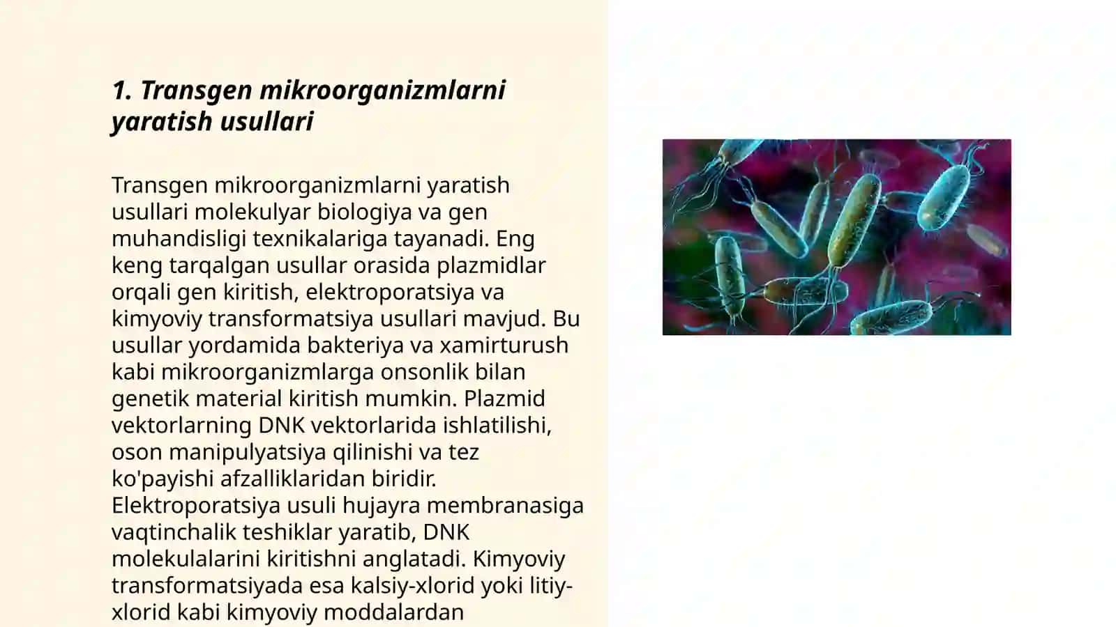 Mikroorganizmlar yordamida transgen oqsillar olish texnologiyalari 3