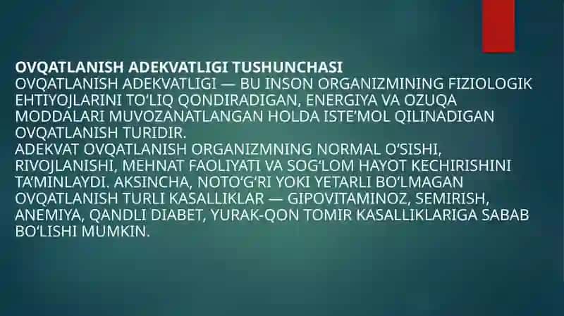 ovqatlanish adekvatligini tekshirish va baholash 3