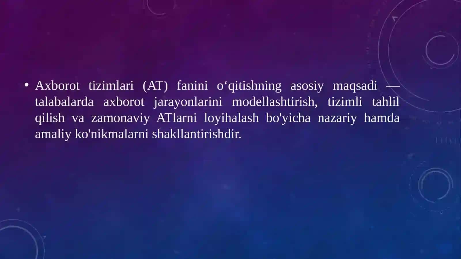 Mavzu:Axborttizimlariasoslarinio`qitishmetodikasi 3