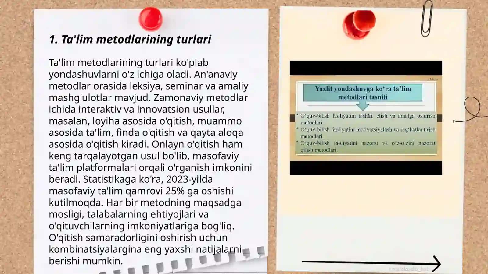 Taʼlim metodlari va vositalari,taʼlimni tashkil etish shakllari va turlari 3