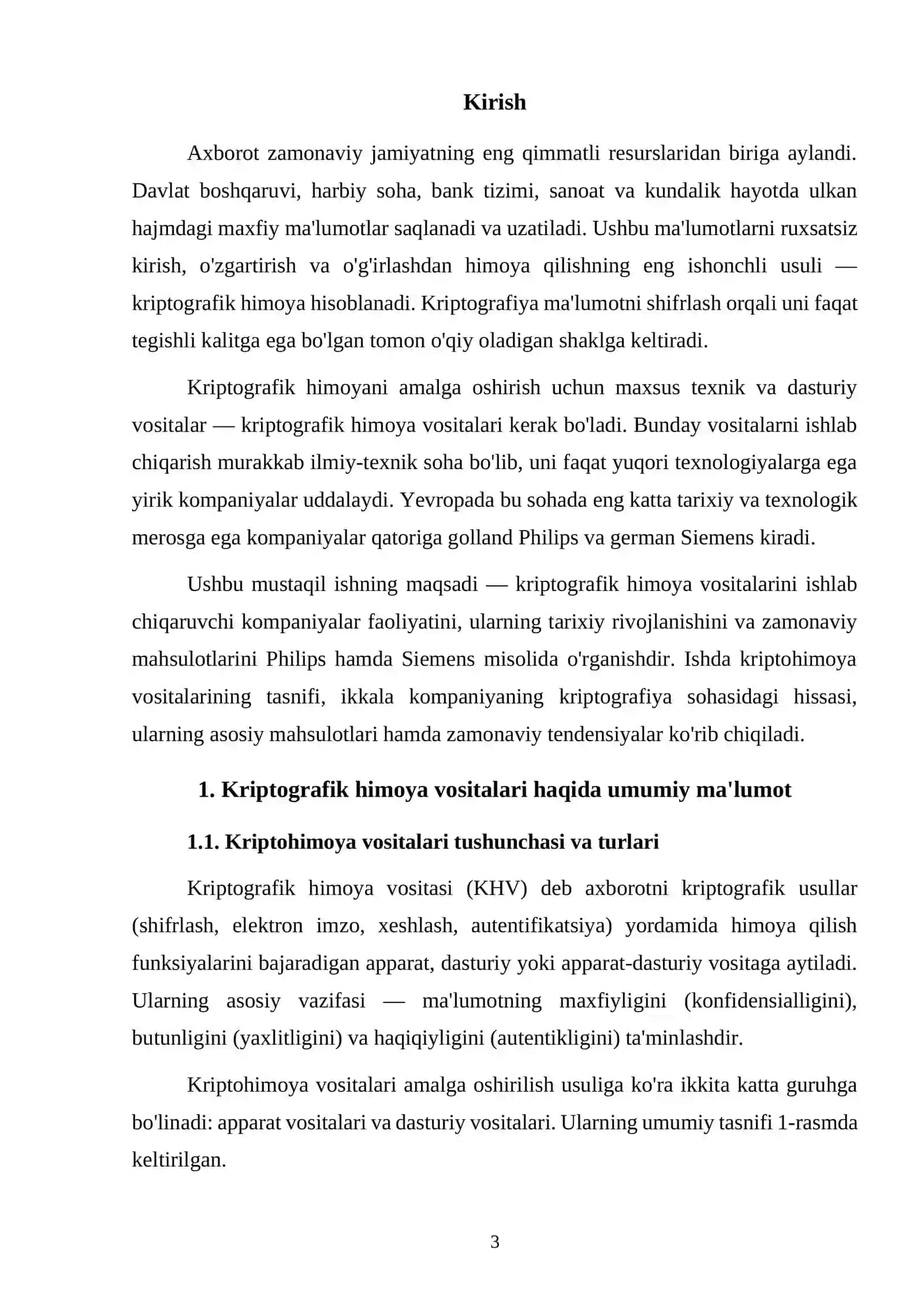Kriptografik himoya vositalarini ishlab chiqaruvchilar (Philips va Siemens) misolida 3