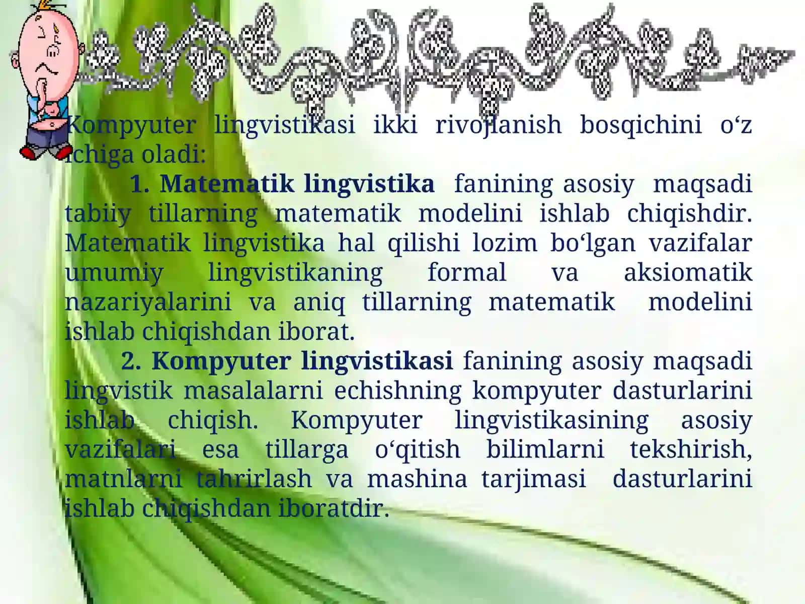 Kompyuter lingvistikasi metodlari,resurslari,yo’nalishlari 3