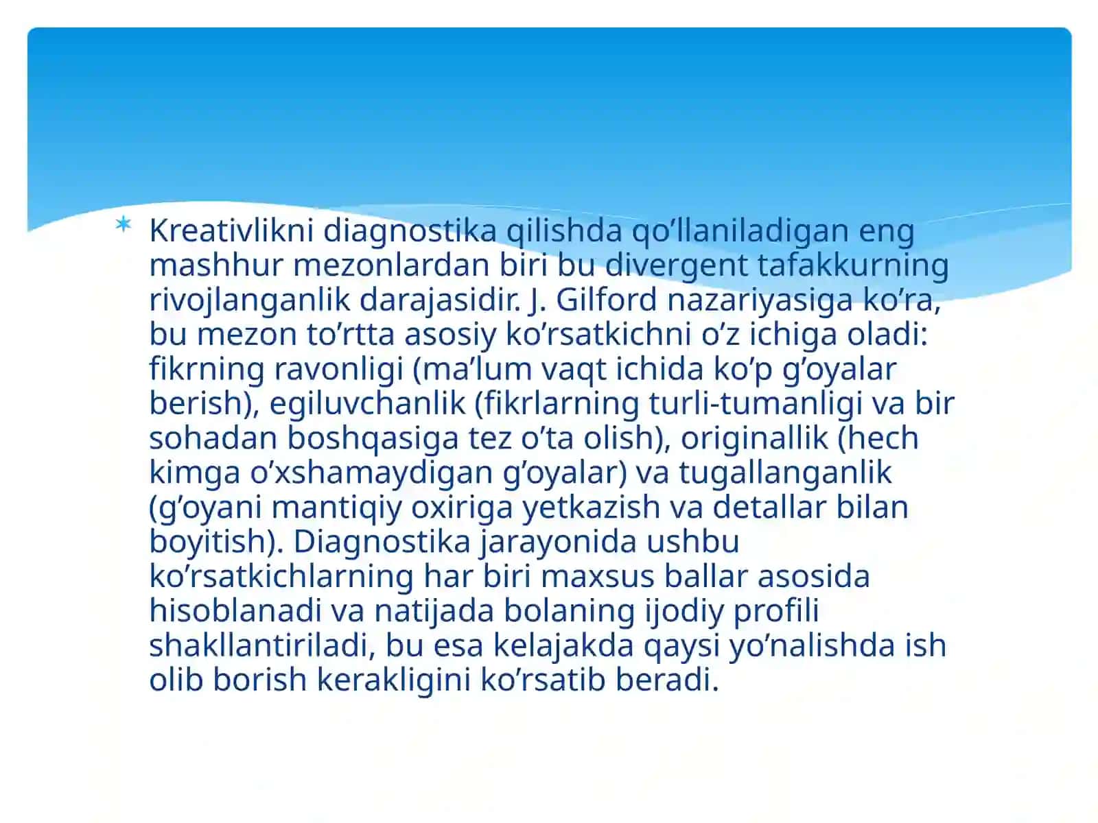 Bolalarning ijodiy qobiliyatini baholash mezonlari va rivojlantirish usullari diagnostika 3