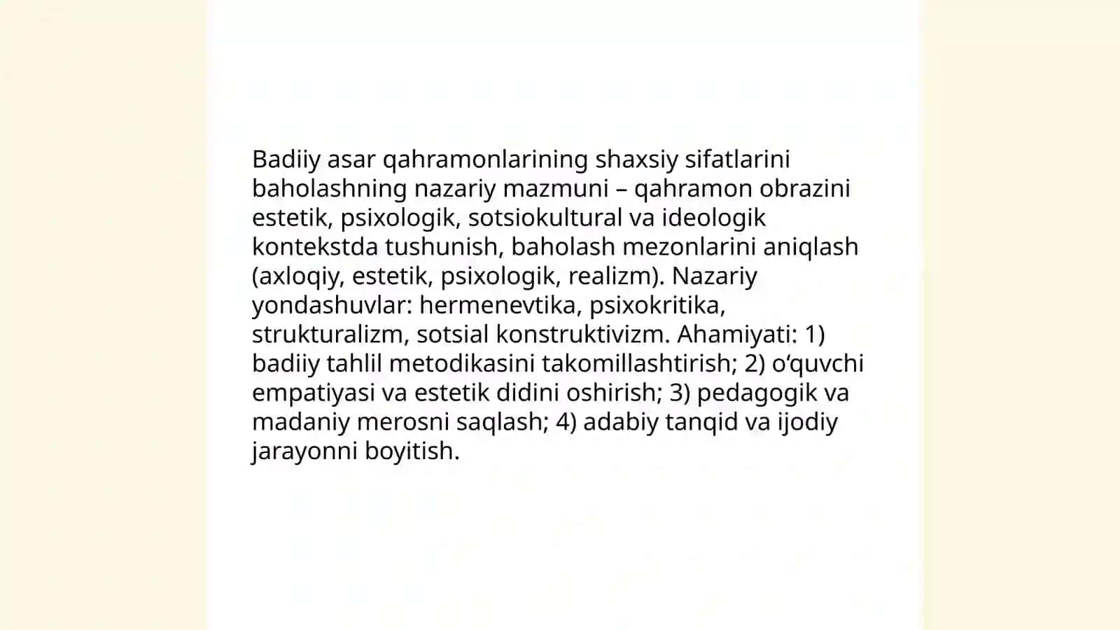Badiiy asar qahramonlari shaxsiy sifatlarini baxolashning mazmuni, usullari va metodlari 3