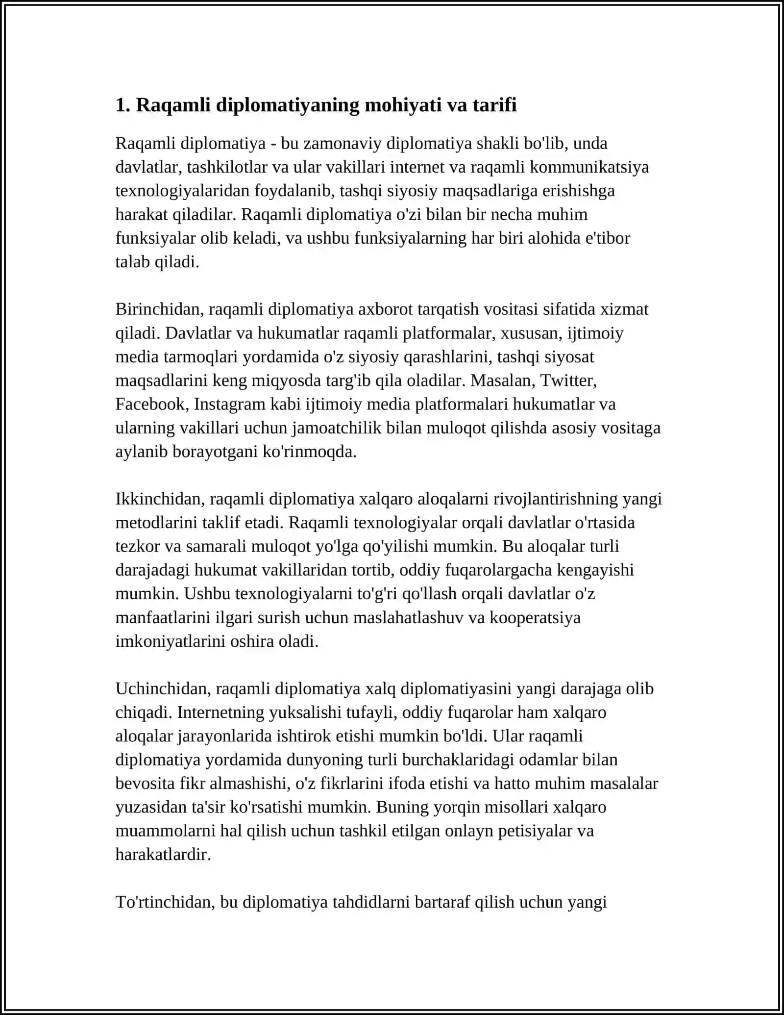 "MARKAZIY OSIYO DAVLATLARIDA RAQAMLI DIPLOMATIYANING SHAKLLANISH BOSQICHLARI VA XUSUSIYATLARI" 3