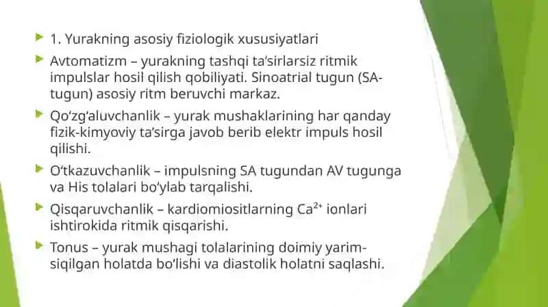 YURAK FAOLIYATINI BOSHQARILISHINI O’ZIGA XOSLIGI. ARTERIAL QON BOSIMI VA PERIFERIK PULSNI TIBBIYOTDA  AHAMIYATI 3