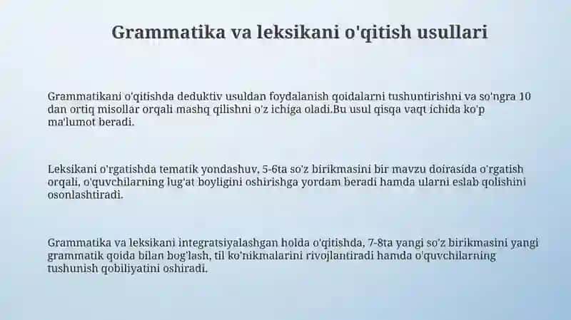 Grammatika va lug'atni o'rgatish 3