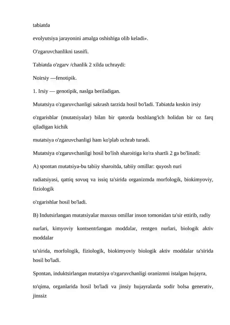 GENETIK MATERIALLARNING O'ZGARUVCHANLIGI O'ZGARUVCHANLIK VA UNING XILLARI 3