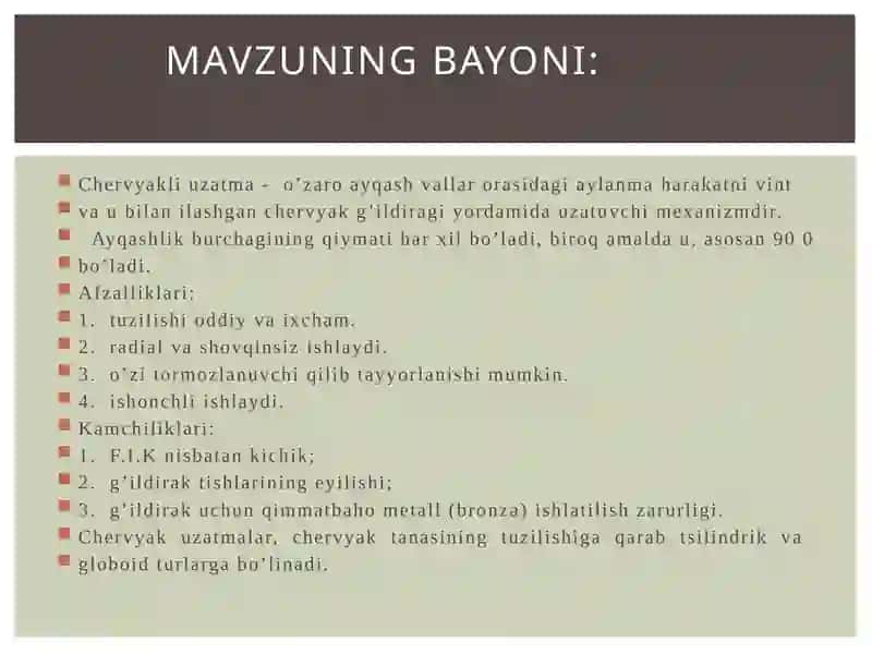 Chervyakli Uzatmaning Kinematikasi va Geometriyasi 3