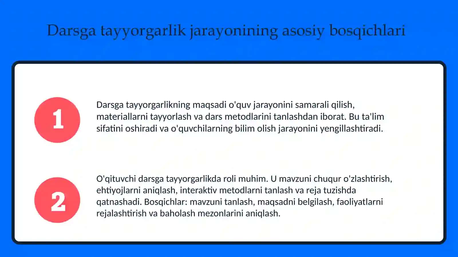 O'qituvchining darsga tayyorgarligi. Dars rejasi 3