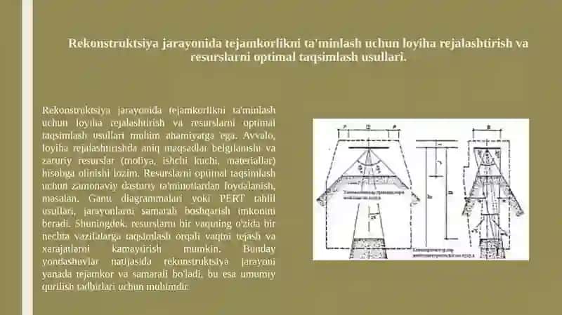 Bino va inshootlar rekonstruktsiyasi loyihaviy yechimini tejamkorlik mezoni. Umumiy qurilish tadbirlari. 3