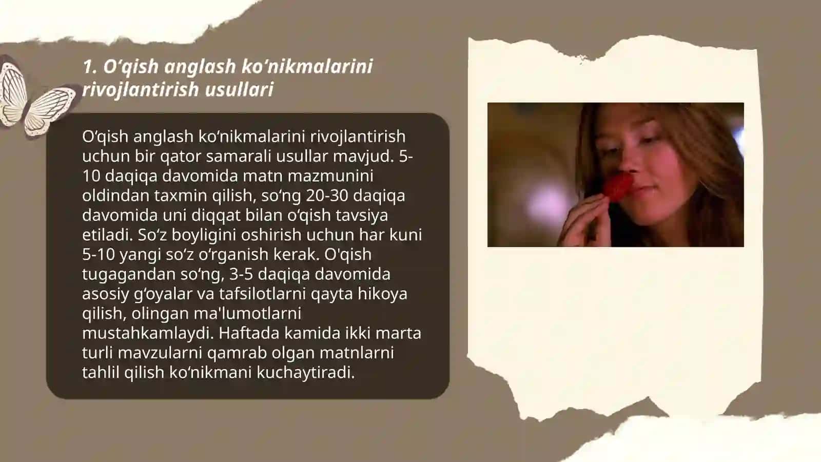 Oʻquvchilarga oʻqib tushunish anglash koʻnikmasi,oʻqish koʻnikmalarini shakllantirish texnikasi oʻqib tushunish strategiyalari 3