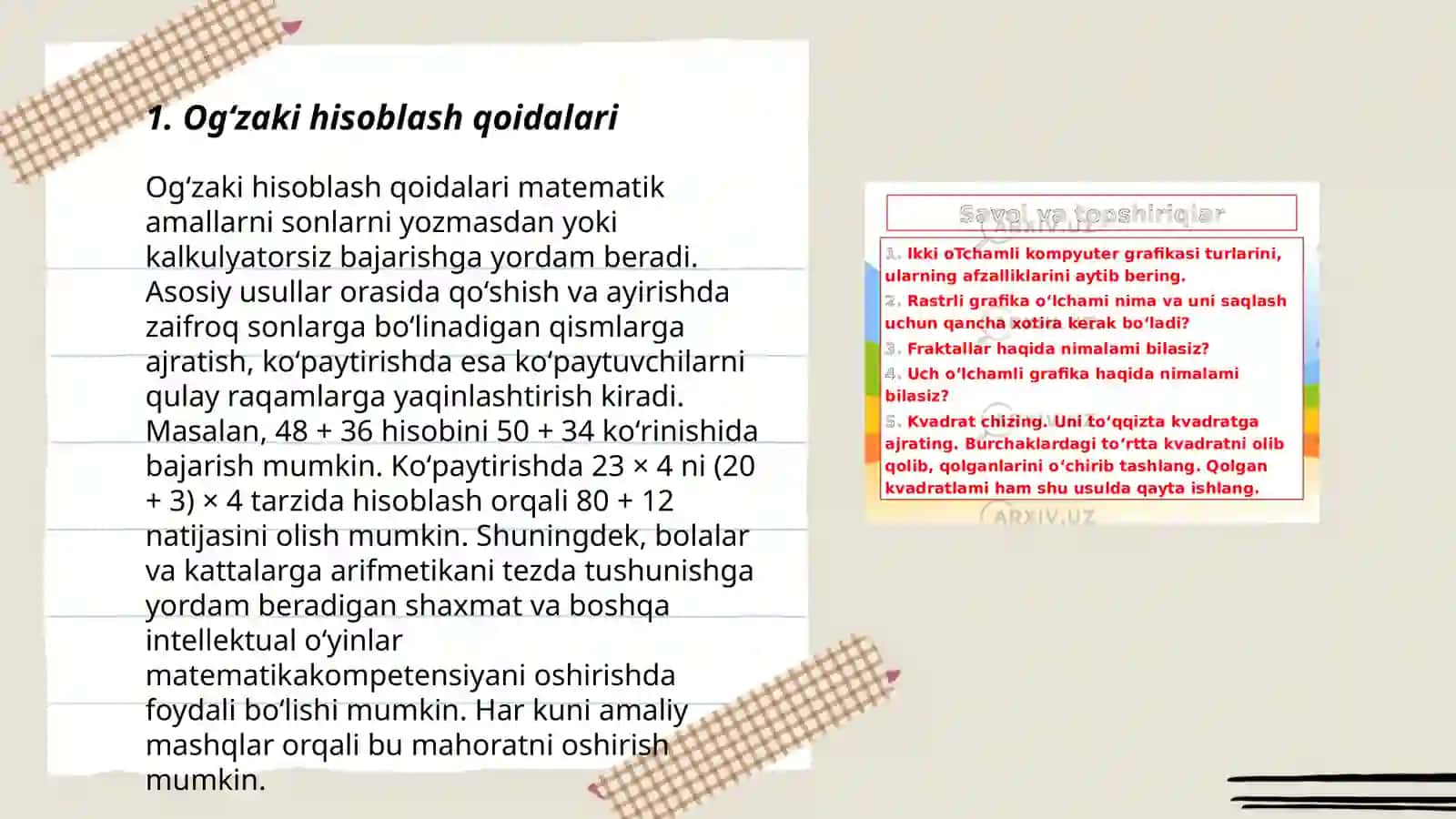 ogʻzaki va yozma hisoblashga doir didaktik oʻyinlar topshiriqlar toʻplamini tuzish 3
