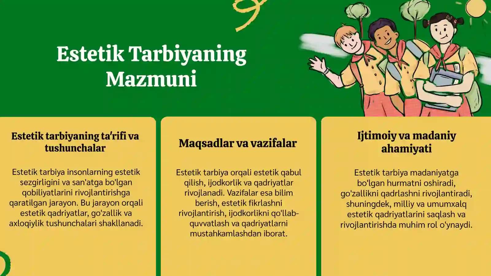 Estetik tarbiya–faol va ijodkor shaxsni tarbiyalash omili taqdimot 3