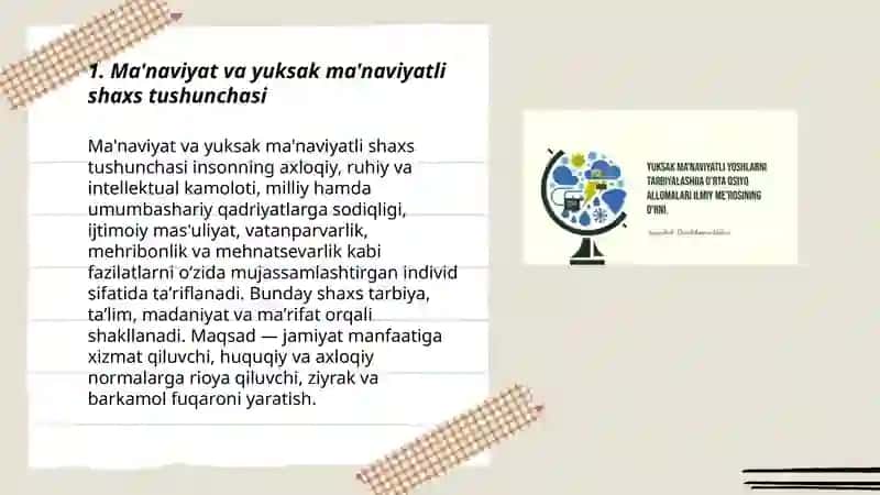 Yuksak ma’naviyatli shaxsni shakllantirish xaqidagi konseptual g‘oyalar 3