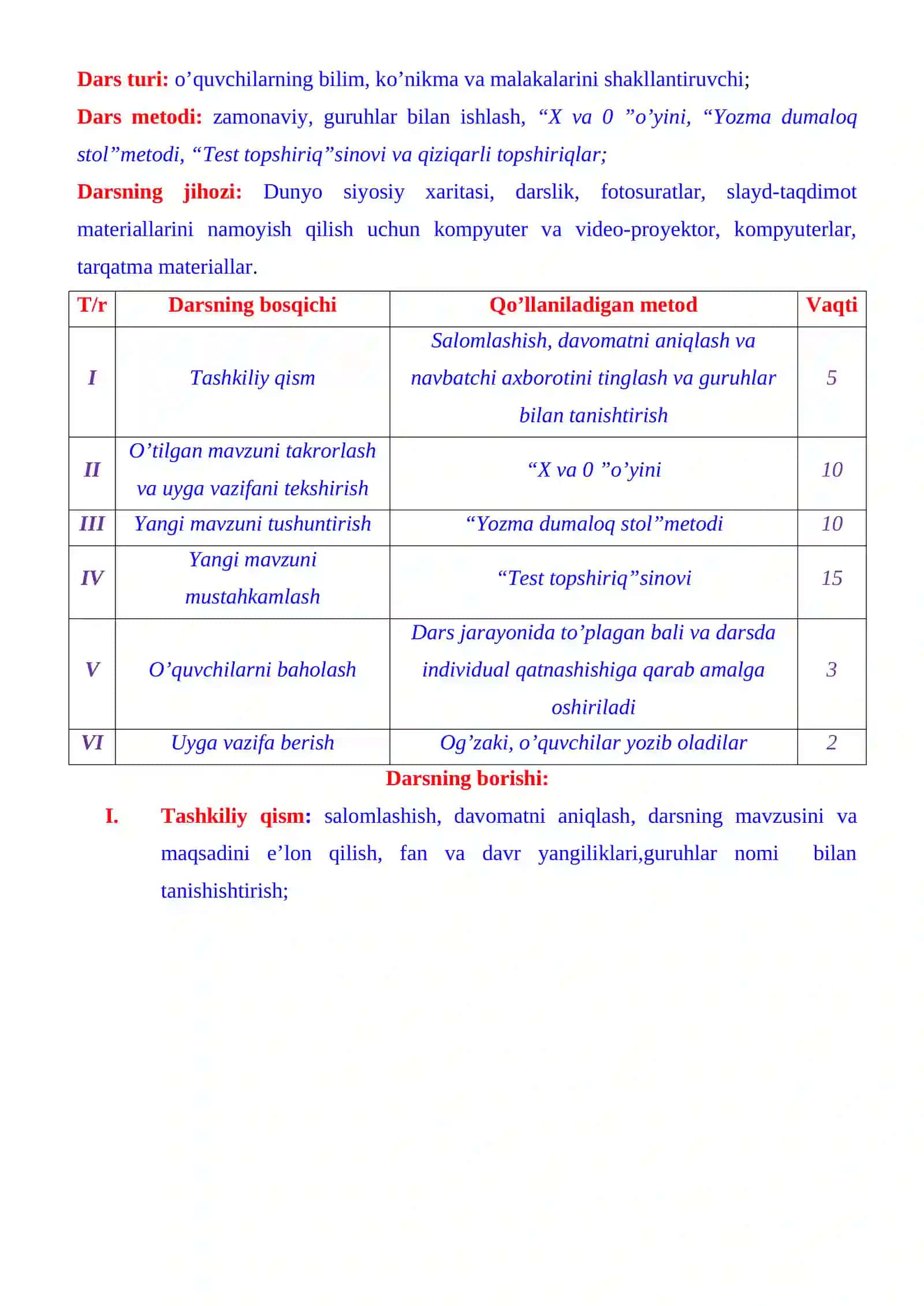 6-sinf Tarbiya fanidan Hatti harakat qanday bo'lsa, oqibat ham shunday bo'ladi dars ishlanma 3